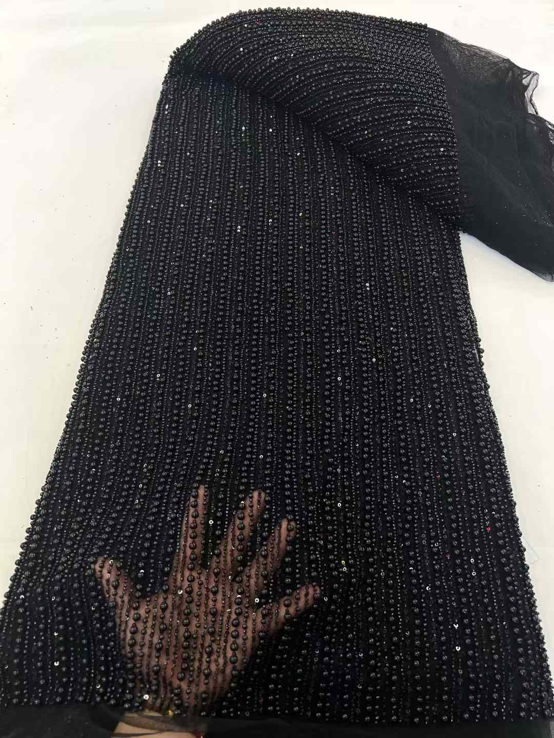 Embroidery Net Dress - Grânulos pesados feitos à mão e