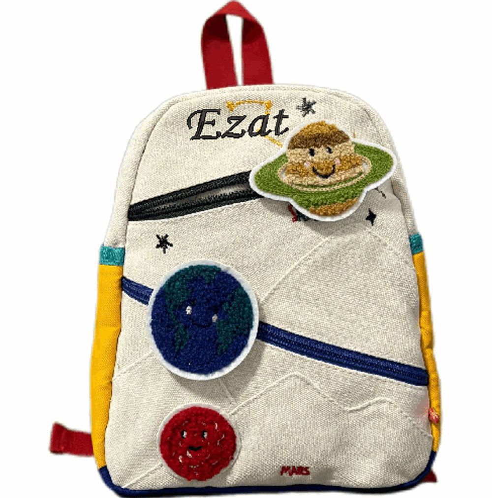 Embroidery Name Designs - Mochila planeta personalizada, design colorido, nome