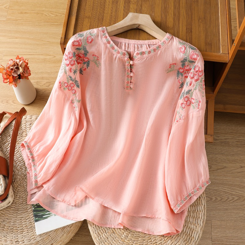 Embroidery Uniform - Estilo chinês roupas femininas blusas vintage