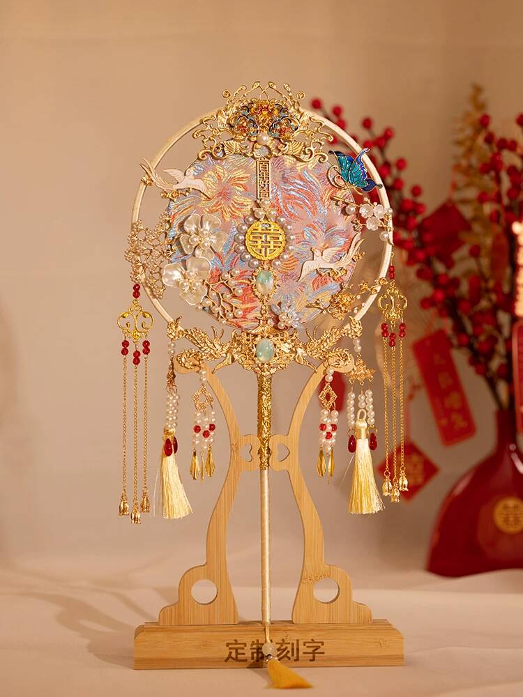 Embroidery Diy - Leque Redondo de Noiva Estilo Chinês,