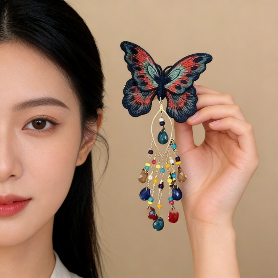 Embroidery Charm - Novo Clipe de Cabelo Borboleta em