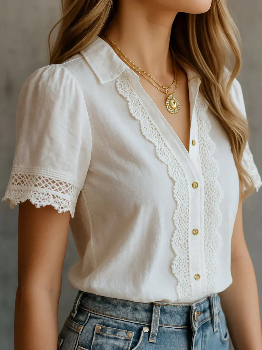 Embroidery Uniform - Camisas Elegantes Femininas Casuais em Cores