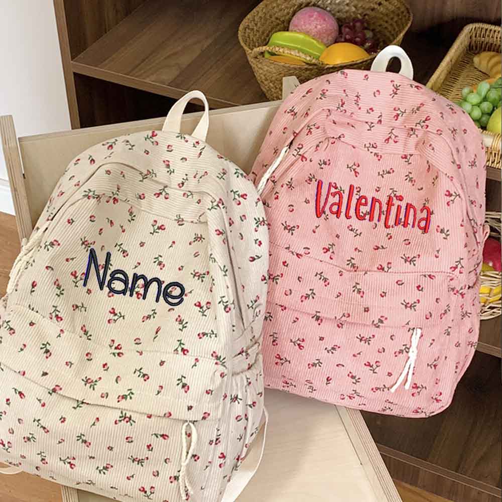 Embroidery Name Designs - Ins mochila impressa de veludo, mochila