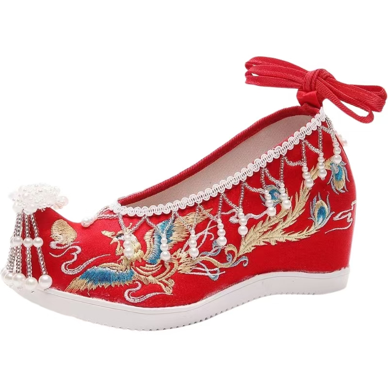 Embroidery Beads - Mulheres novo vermelho bordado sapatos de