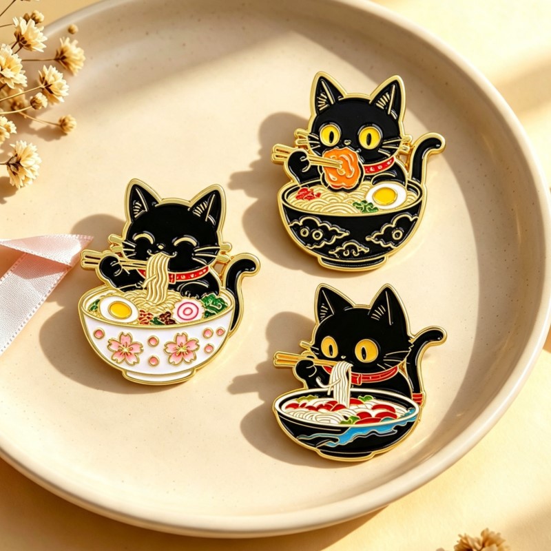 Embroidery Garment - Broche de Esmalte de Gato Preto