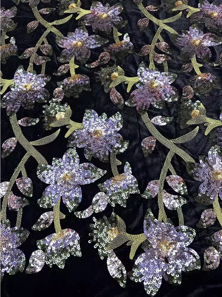 Embroidery Beads - Tecido de veludo retrô artesanal com
