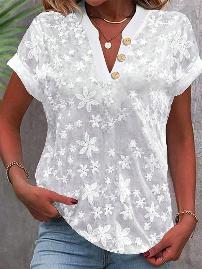 Verão feminino branco floral b - Embroidery Uniform avaliação e preço