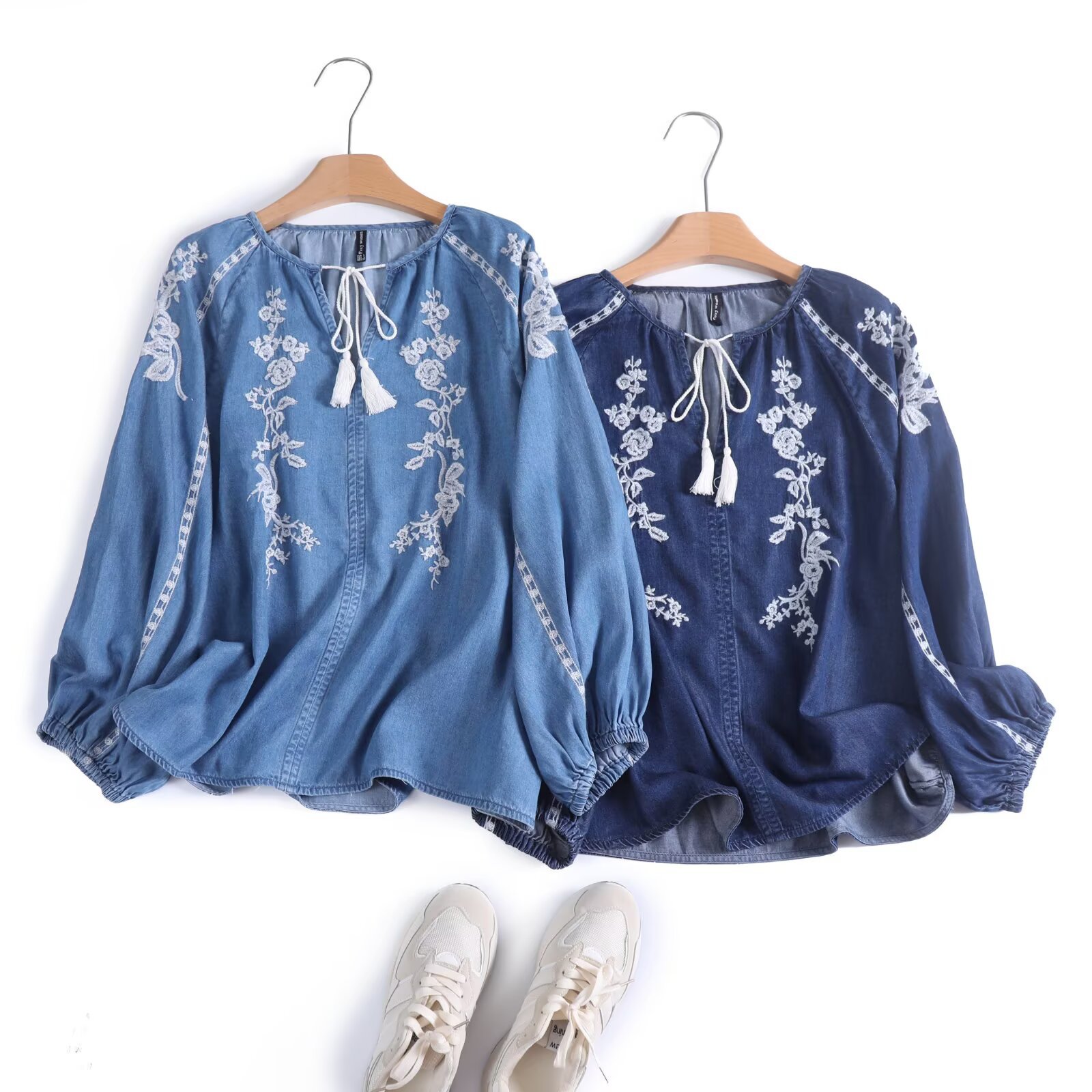 Mulheres denim blusa superior  - Embroidery Uniform avaliação e preço