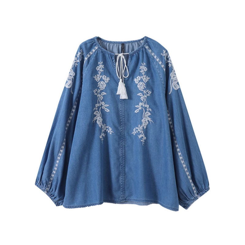 Mulheres denim blusa superior  - Embroidery Uniform avaliação e preço