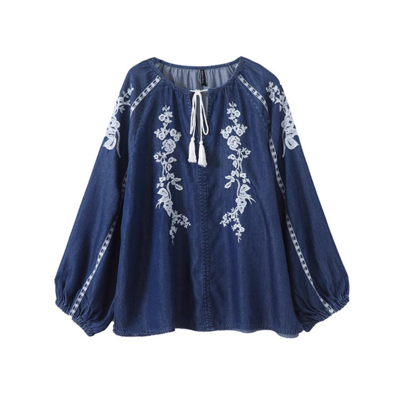 Mulheres denim blusa superior  - Embroidery Uniform avaliação e preço