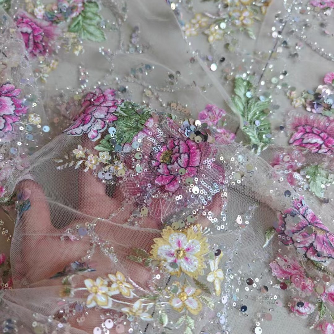 Tecido de Renda Luxuosa com Co - Embroidery Beads avaliação e preço