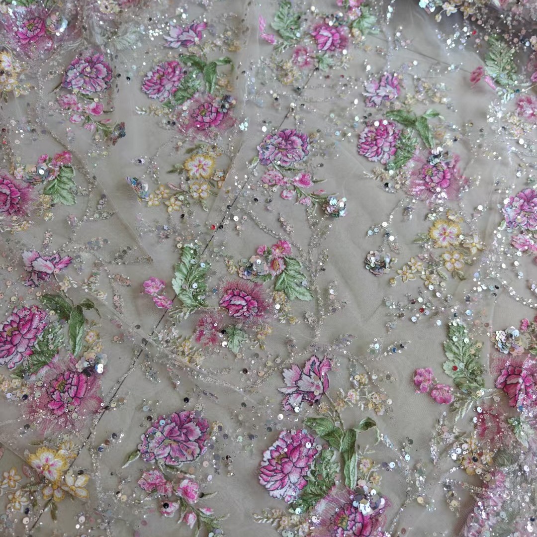 Tecido de Renda Luxuosa com Co - Embroidery Beads avaliação e preço