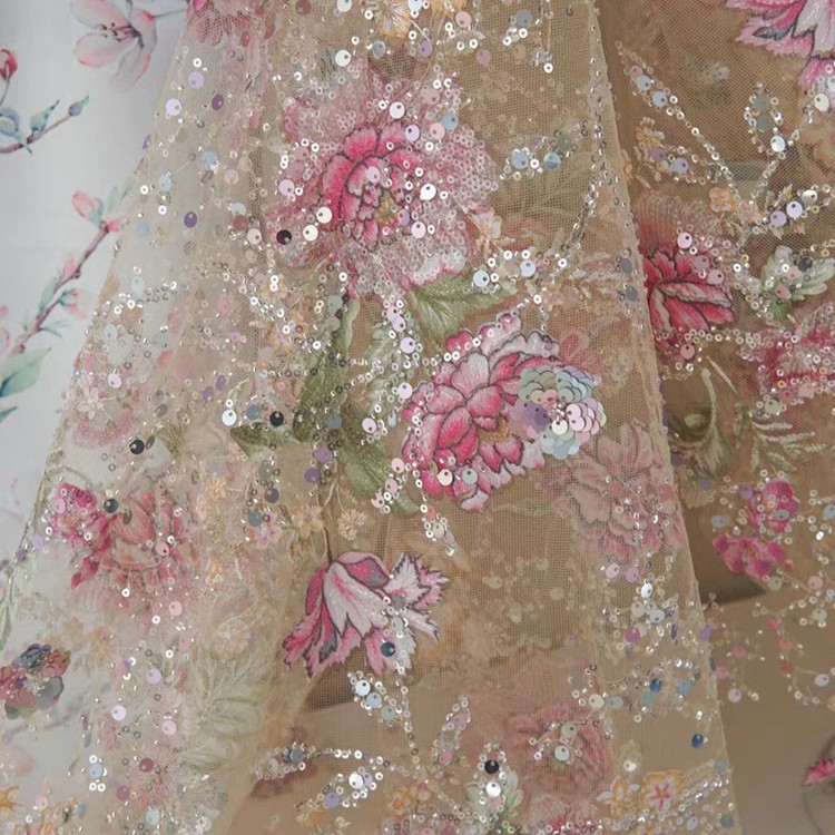 Tecido de Renda Luxuosa com Co - Embroidery Beads avaliação e preço